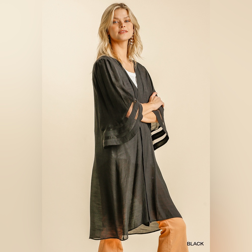 NWT Umgee Sheer Open Front Kimono with Mesh Burnout Bell Sleeve Detail